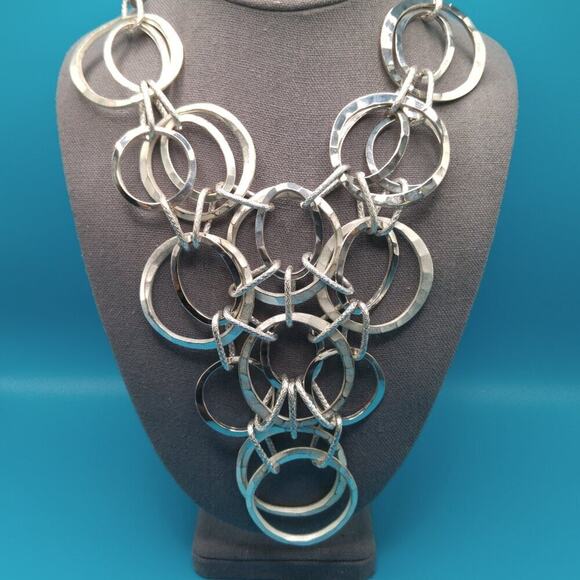 Chico's Hammered Loop Bib Necklace, Silver Tone, 21 Inches - Picture 2 of 8